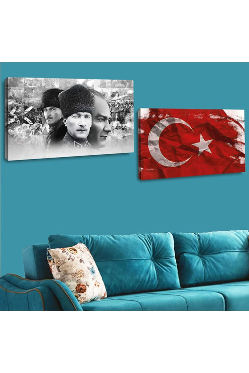 İntroya Kanvas 2'Li Atatürk Ve Türk Bayrağı Tablosu