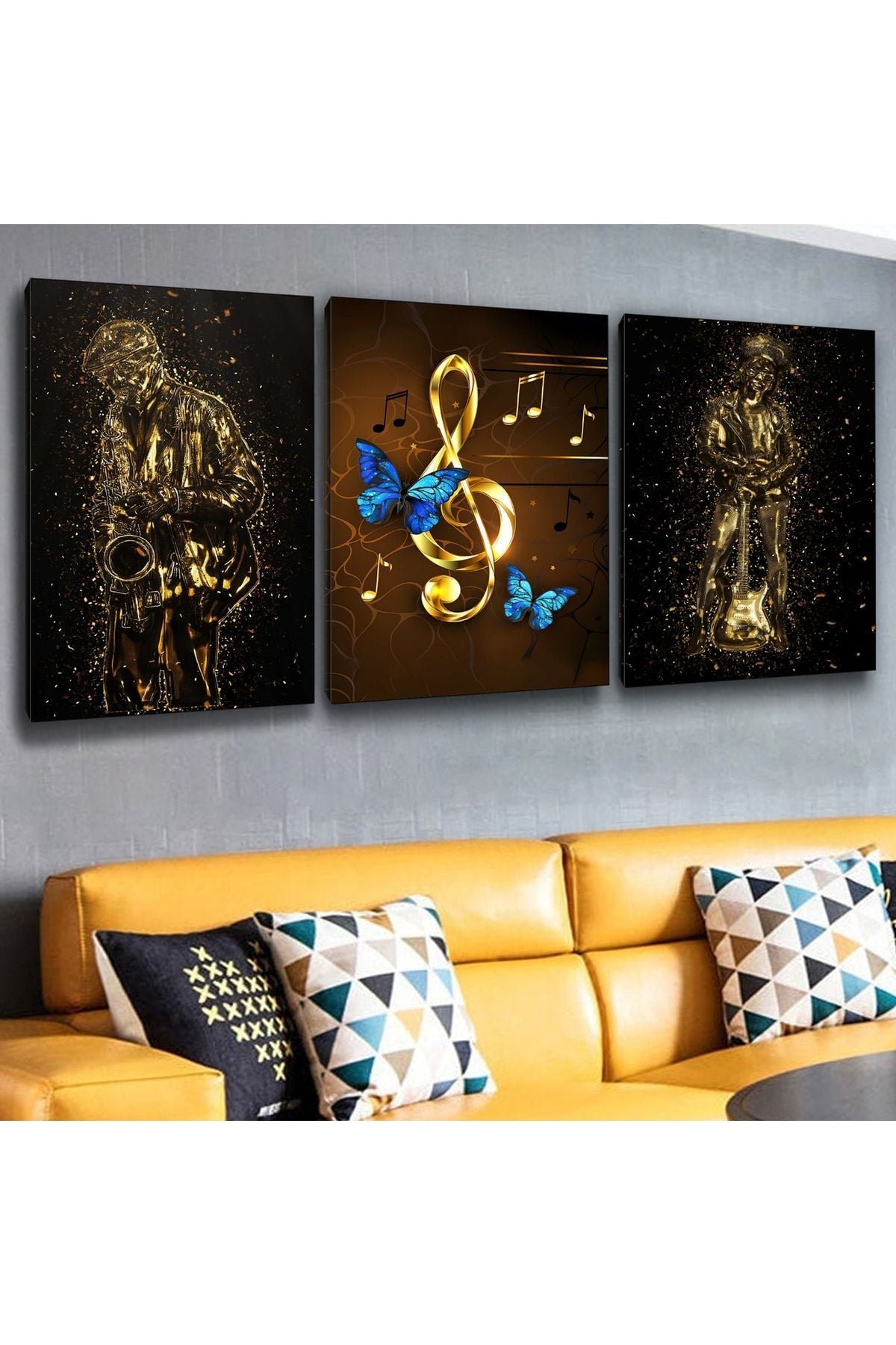 İntroya 3'Lü Kanvas Müzik Sanat Tablosu