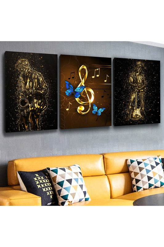 İntroya 3'Lü Kanvas Müzik Sanat Tablosu