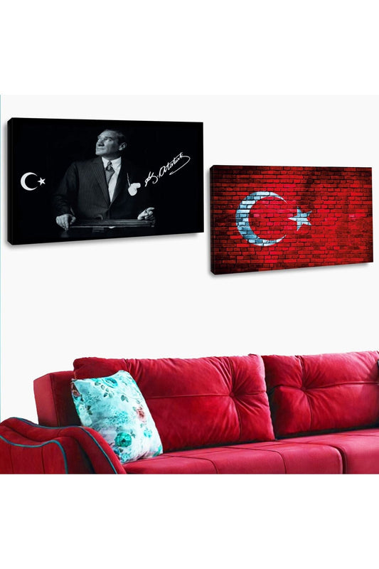 İntroya Kanvas 2'Li Başöğretmen Atatürk Ve Türk Bayrağı Tablosu