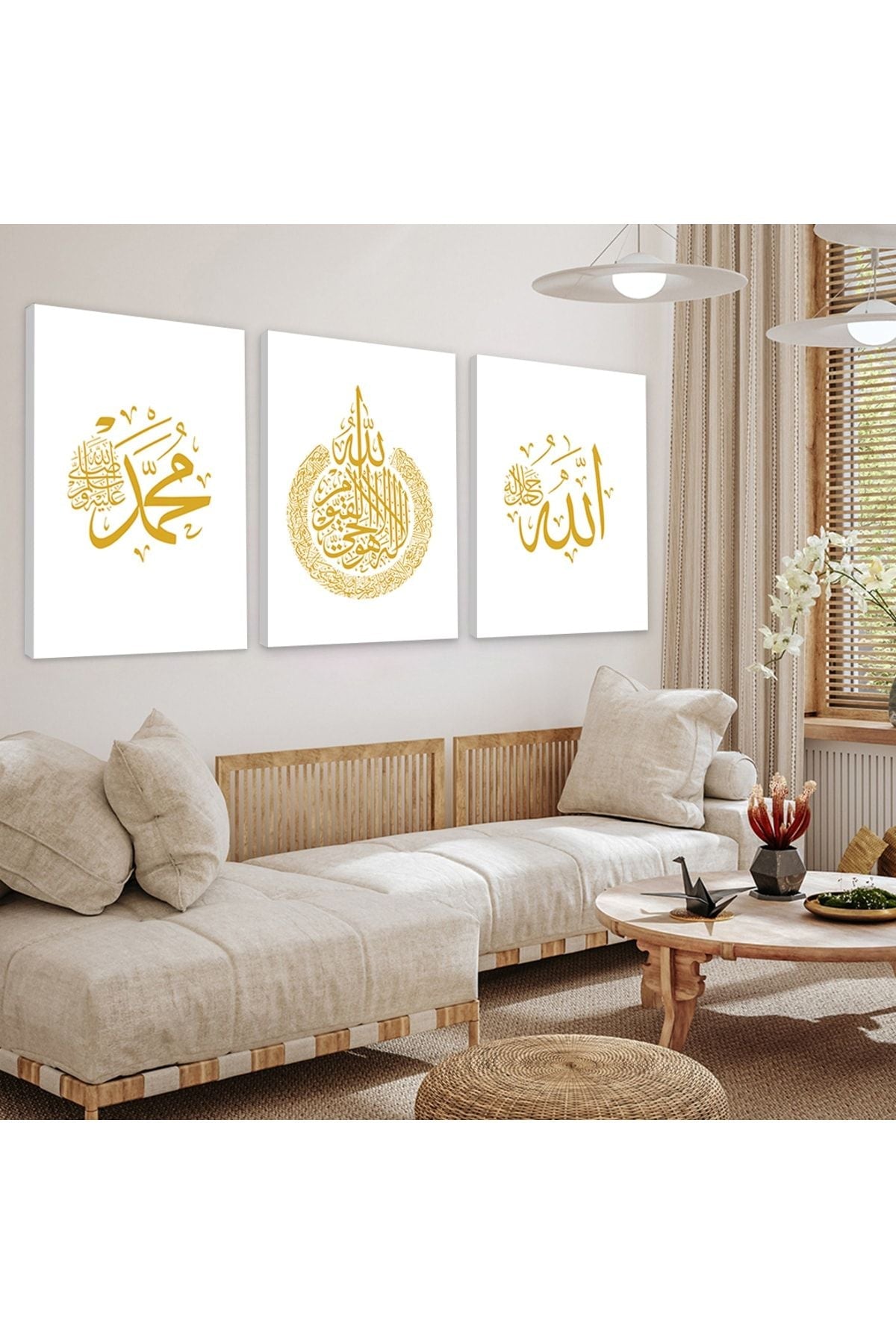 Hz Muhammed Ve Allah Lafzı 3'Lü Kanvas Tablo