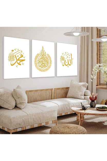 Hz Muhammed Ve Allah Lafzı 3'Lü Kanvas Tablo