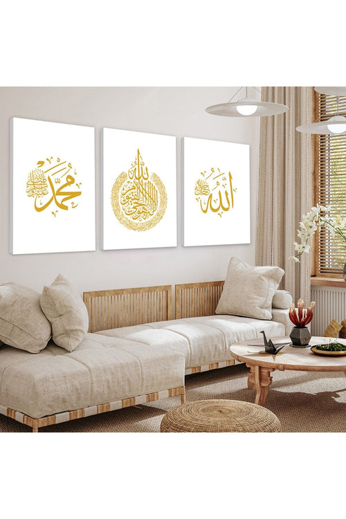 Hz Muhammed Ve Allah Lafzı 3'Lü Kanvas Tablo