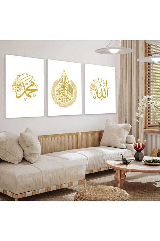 Hz Muhammed Ve Allah Lafzı 3'Lü Kanvas Tablo