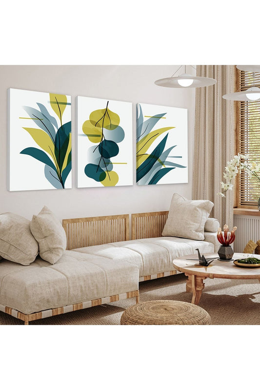 Minimalist Çiçek Soyut Desen 3'Lü Kanvas Tablo