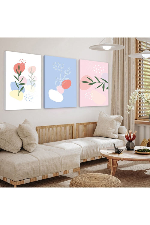 Minimalist Çiçek Soyut Desen 3'Lü Kanvas Tablo