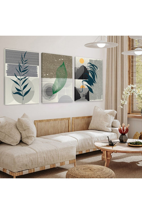 Minimalist Çiçek Soyut Desen 3'Lü Kanvas Tablo