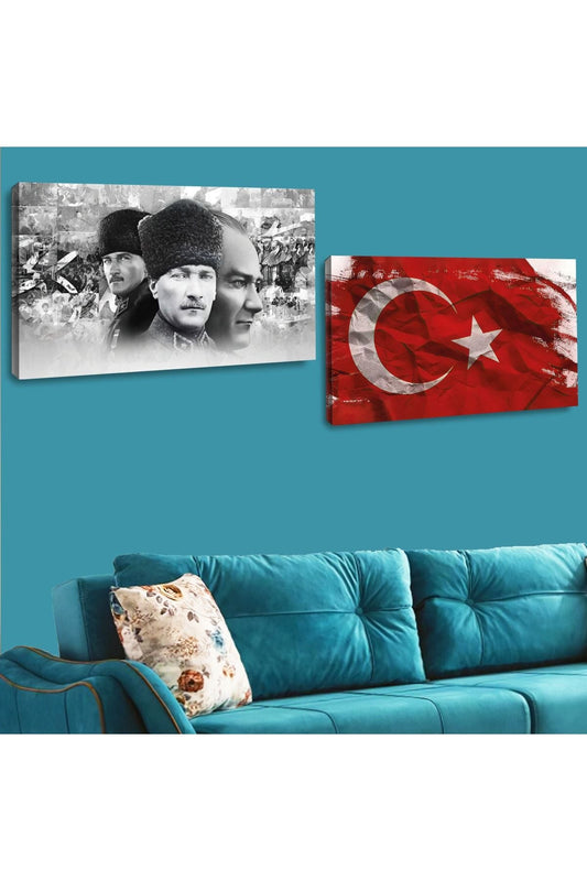 İntroya Kanvas 2'Li Atatürk Ve Türk Bayrağı Tablosu