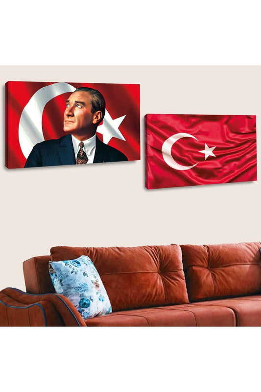 İntroya Kanvas 2'Li Atatürk Ve Türk Bayrağı Tablosu