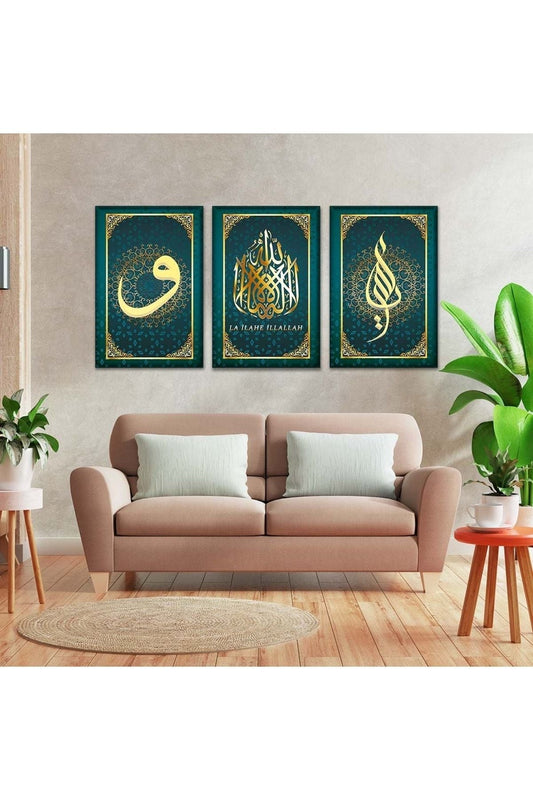 İntroya 3'Lü Kanvas La Ilahe Illallah Dini Tablo