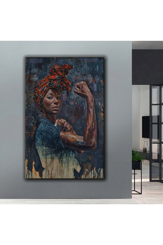 Kolaj Çizim Güçlü Afrikalı Kadın Kanvas Tablo