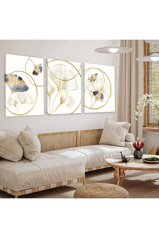Minimalist Çiçek Soyut Desen 3'Lü Kanvas Tablo